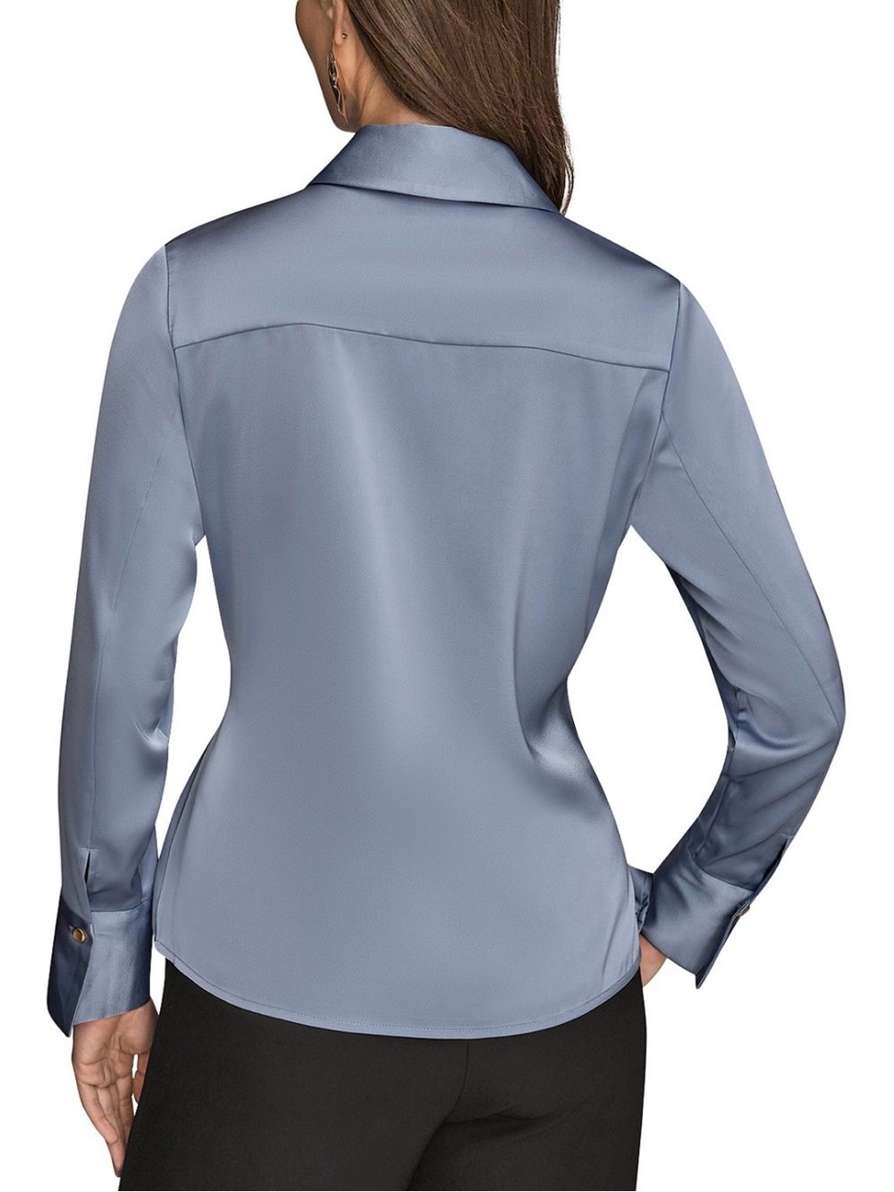 NWT Donna Karan Women's Wrap Long Sleeve V-Neck Top. LARGE. Tempest. Retail $129 - Picture 3 of 10